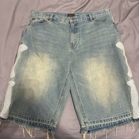 Kapital Light Blue Jean Shorts with White Accents - Picture 2 of 4